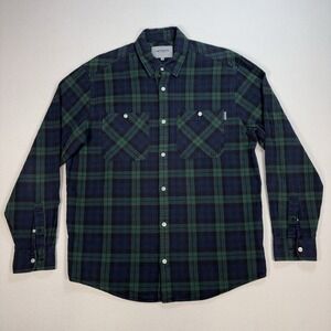 Carhartt WIP Sloman‎ Shirt Men's M Green Plaid 100% Cotton Pocket Button Up